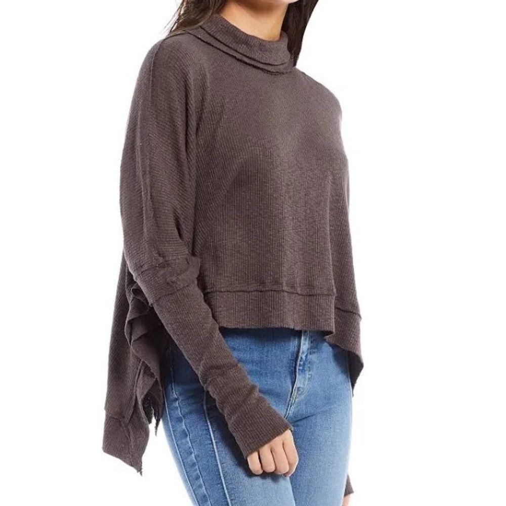 Free People Brown Ribbed Mock Neck Pullover